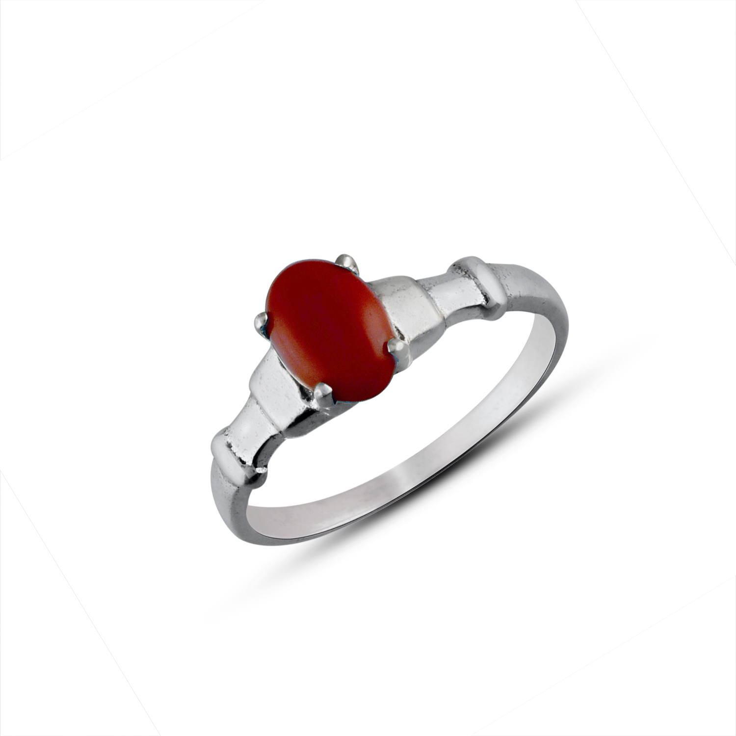 Chinese Handmade Jewelry- Online Ring -Red Coral Tibetan Silver Ring| LIGHT  STONE