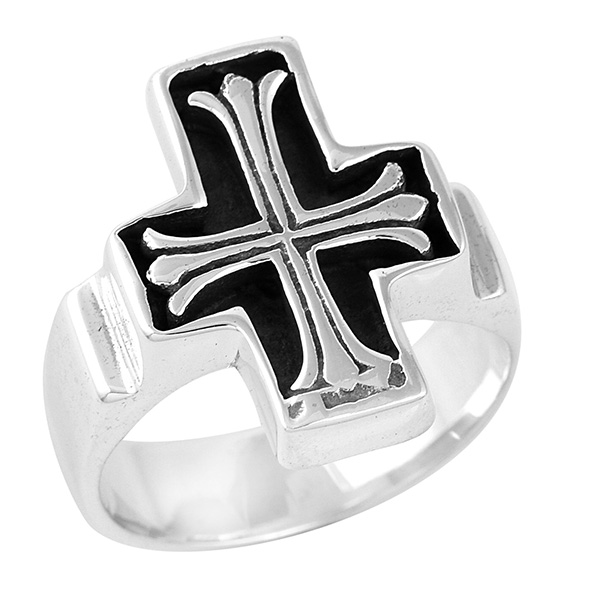 925 Sterling Silver Oxidized Cross Men's Ring