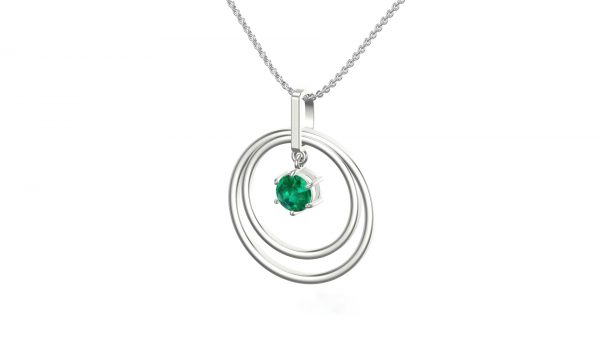 925 Sterling Silver Double Round Emerald Colour Stone Pendent For Mother's Day1