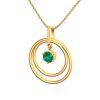 925 Silver Circle Emerald Colour Stone Gold Platted Pendent For Mother’s Day