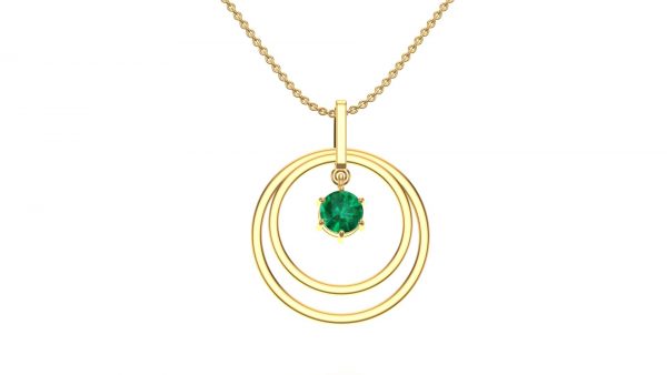 925 Silver Circle Emerald Colour Stone Gold Platted Pendent For Mother’s Day