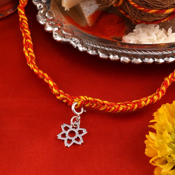 925 Silver Flower Design Charm Thread Rakhi
