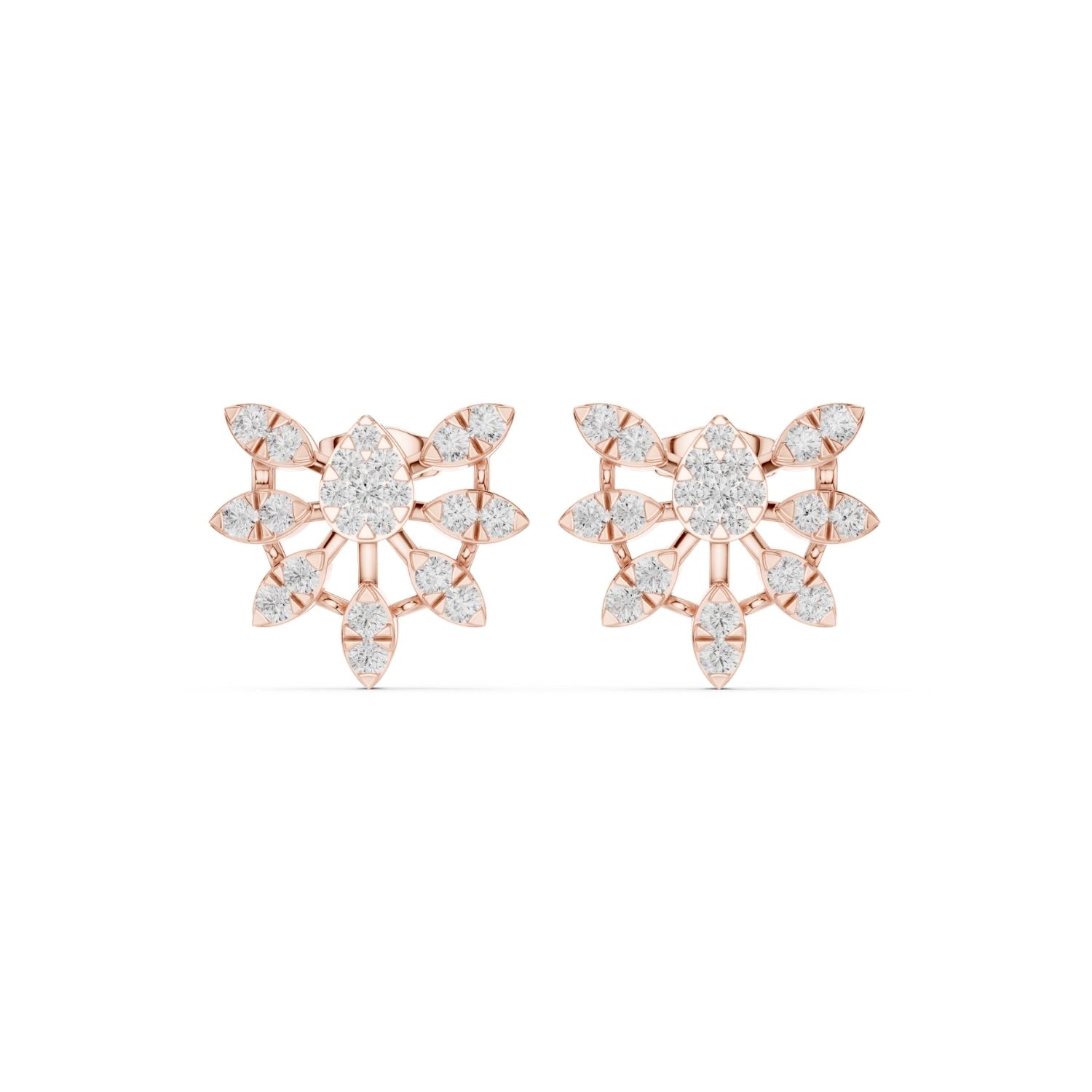 Rose Gold Plated Brass Floral Stud Earrings for Women